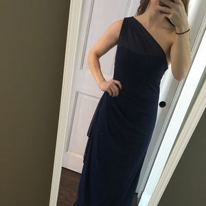 long mesh one shoulder illusion dress